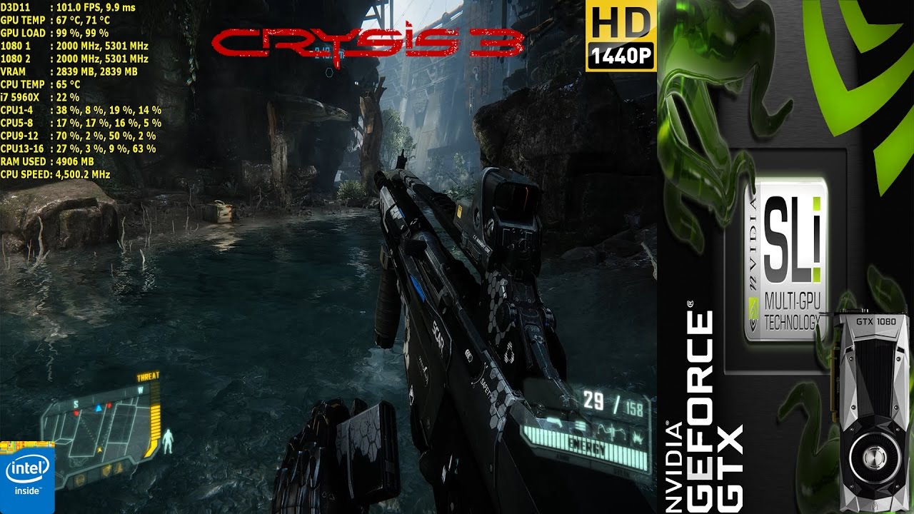 Crysis 3 Very High Settings 1440p | GTX 1080 SLI | i7 5960X 4.5GHz