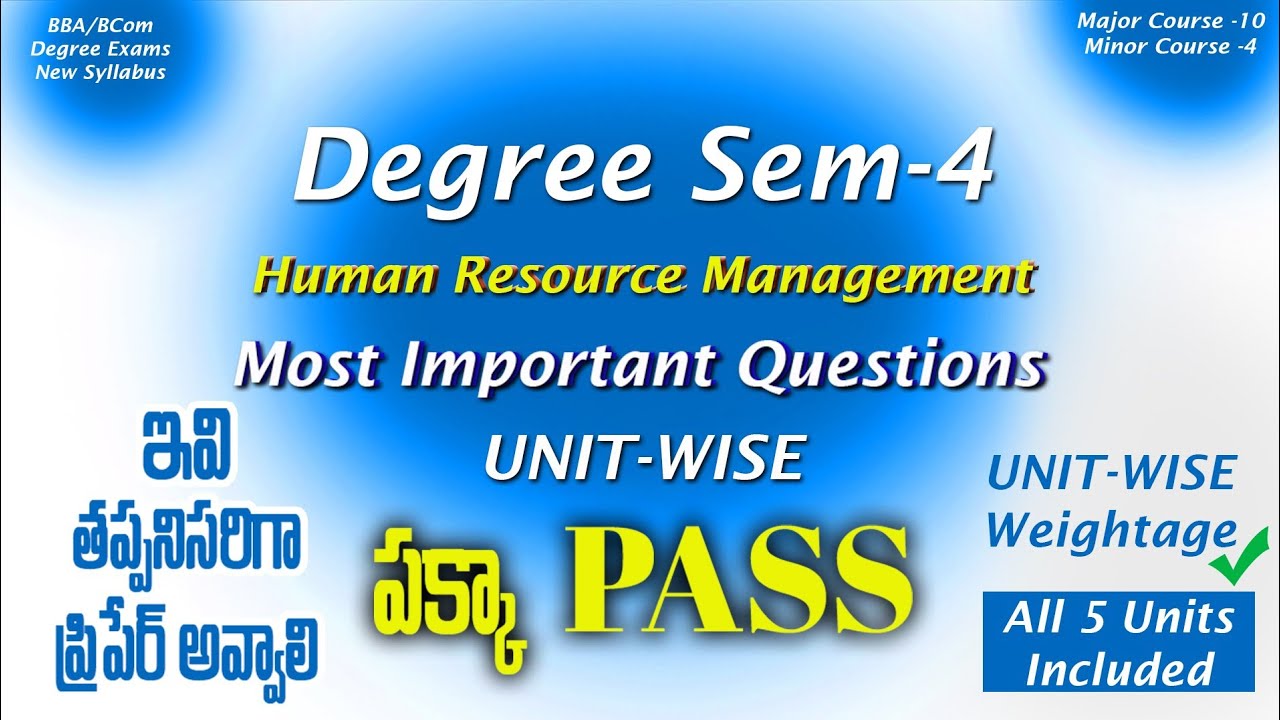 Degree Semester 4 - HRM Most Important Questions UNIT-WISE Weightage BCom/BBA HRM Degree Exams 2025