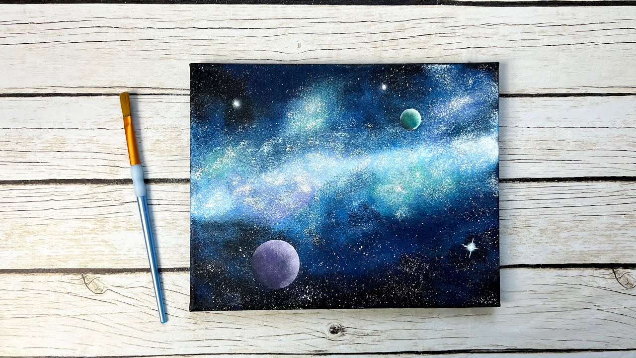 Black Canvas Acrylic Painting 🌌 - Outer Space with Planets