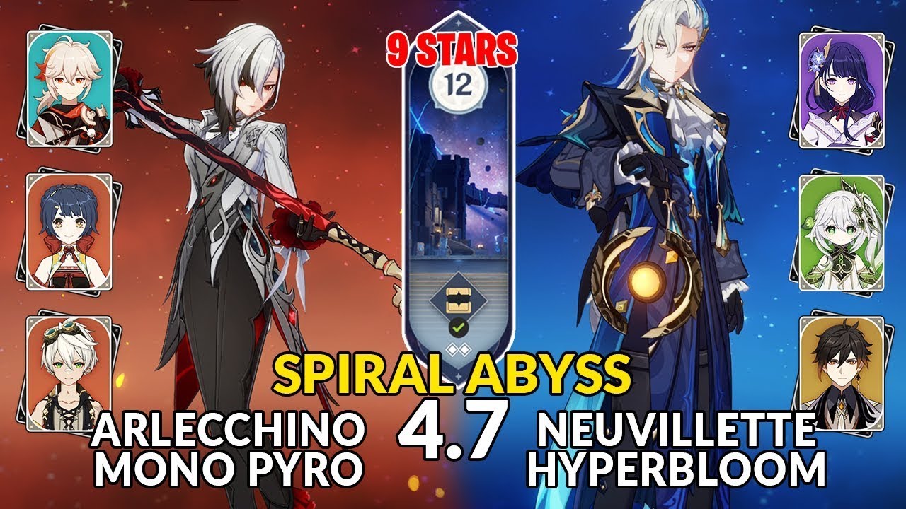 New 4.7 Abyss│Arlecchino Mono Pyro & Neuvillette Hyperbloom | Floor 12 - 9 Stars | Genshin Impact