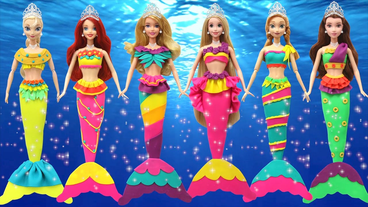 Play Doh Mermaid Disney Princess Ariel Belle Rapunzel Aurora Anna Elsa