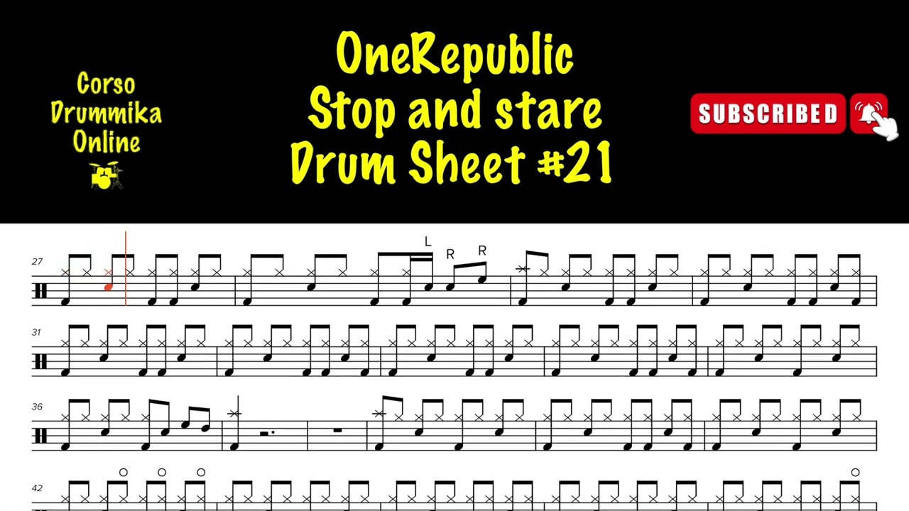 OneRepublic STOP AND STARE  DRUM TRANSCRIPTION DRUM SHEET SPARTITO BATTERIA #21