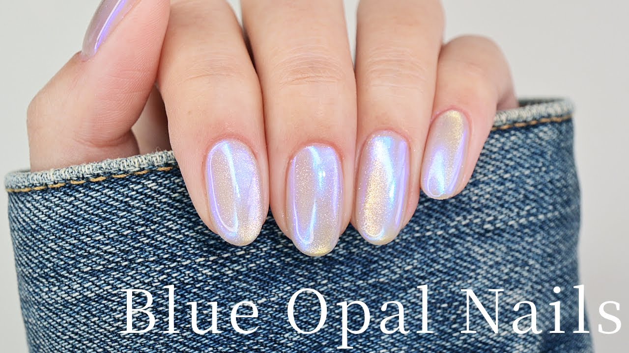 Прозрачный синий опал на ногтях 🩵✨ Как ухаживать за ногтями 💅 Зеркальные магнитные ногти