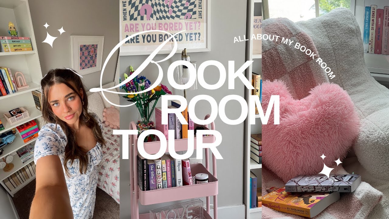 book room tour!! *aesthetic pink book room*