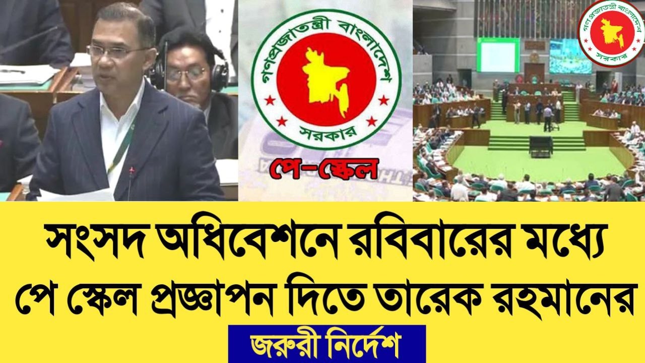 ব্রেকিং নিউজ! সংসদ অধিবেশনে রবিবারের মধ্যে পে স্কেল প্রজ্ঞাপন দিতে তারেক রহমানের নির্দেশ। pay scale.