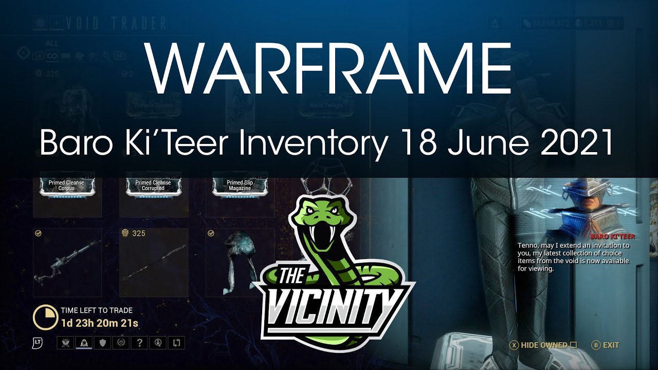 Baro Ki'Teer Warframe Location & Inventory 18 June 2021 - Xbox One/Series S X & PS4/PS5
