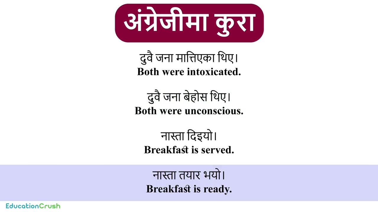 दैनिक प्रयोग हुने Simple अंग्रेजी वाक्य / English speaking practice