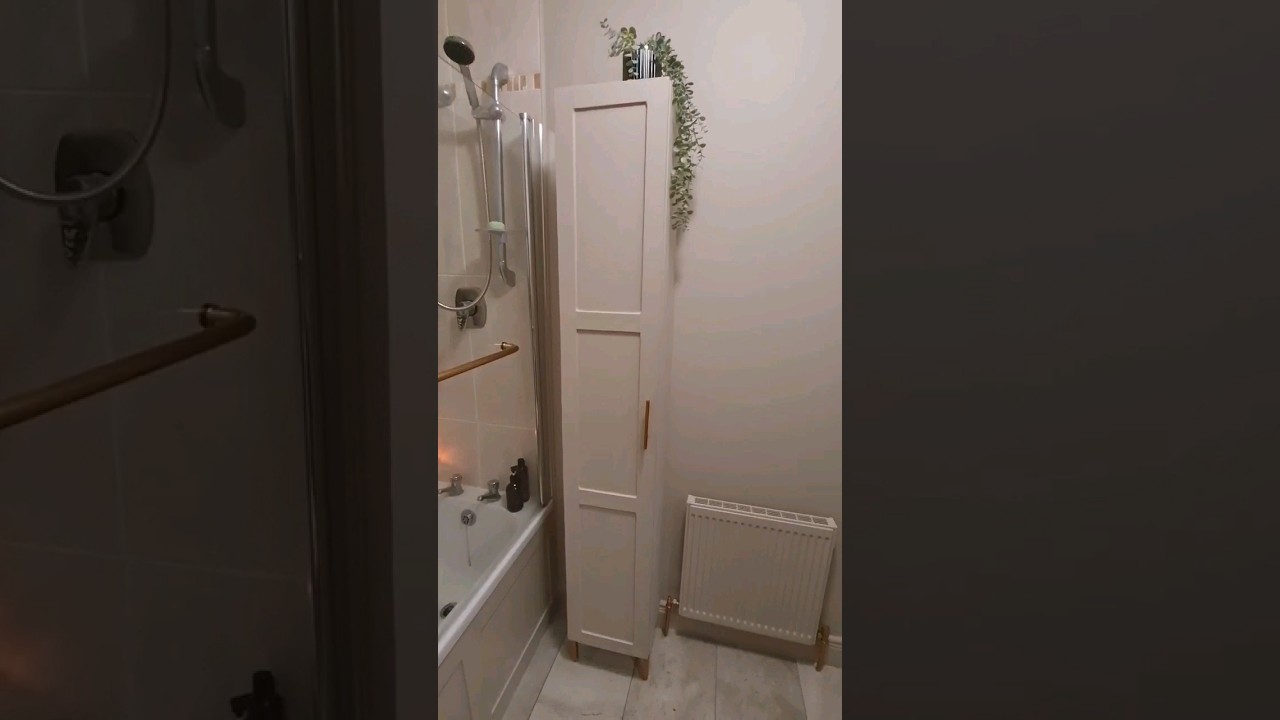 Dramatic bathroom renovation panelling DIY neutral calming #youtubeshorts #shorts