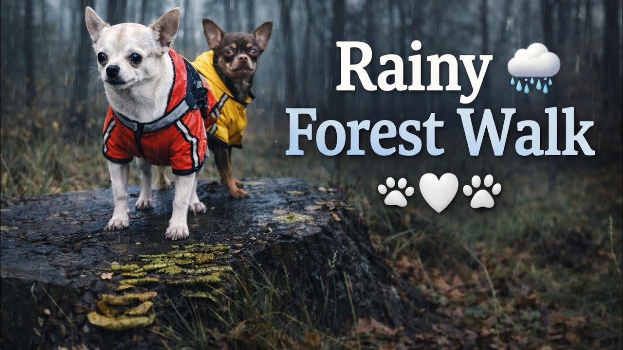 Rainy Forest Walk with Tiny Chihuahuas 🌧️🐾