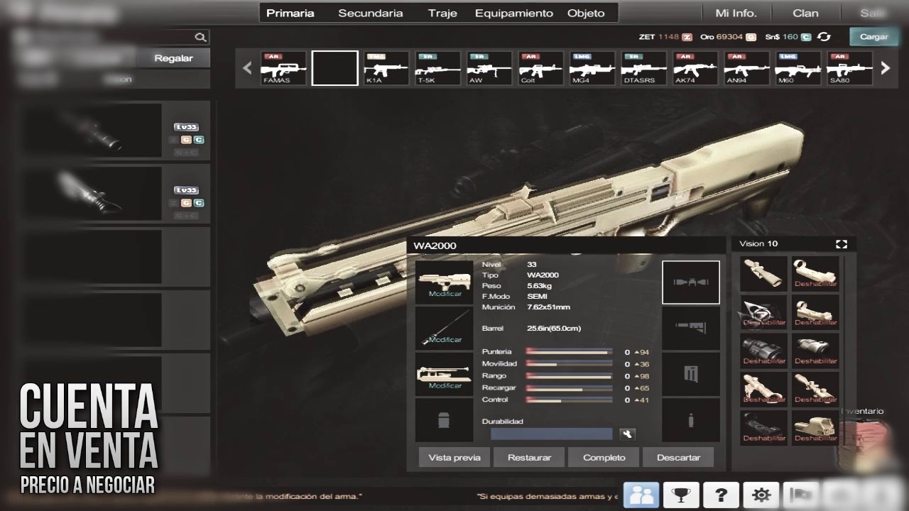 [VENTA] Cuenta en Venta (M79, PZF ,Benelli, 15 Slots, Armas Doradas, Nivel 72, etc)