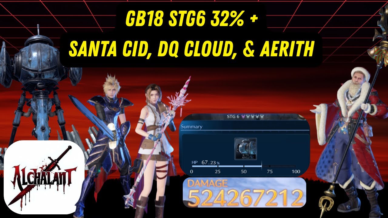 FF7 Ever Crisis - GB18 Железная Медуза, 6 этап, 32%+ - Санта Сид, Клауд из DQ, Аэрит