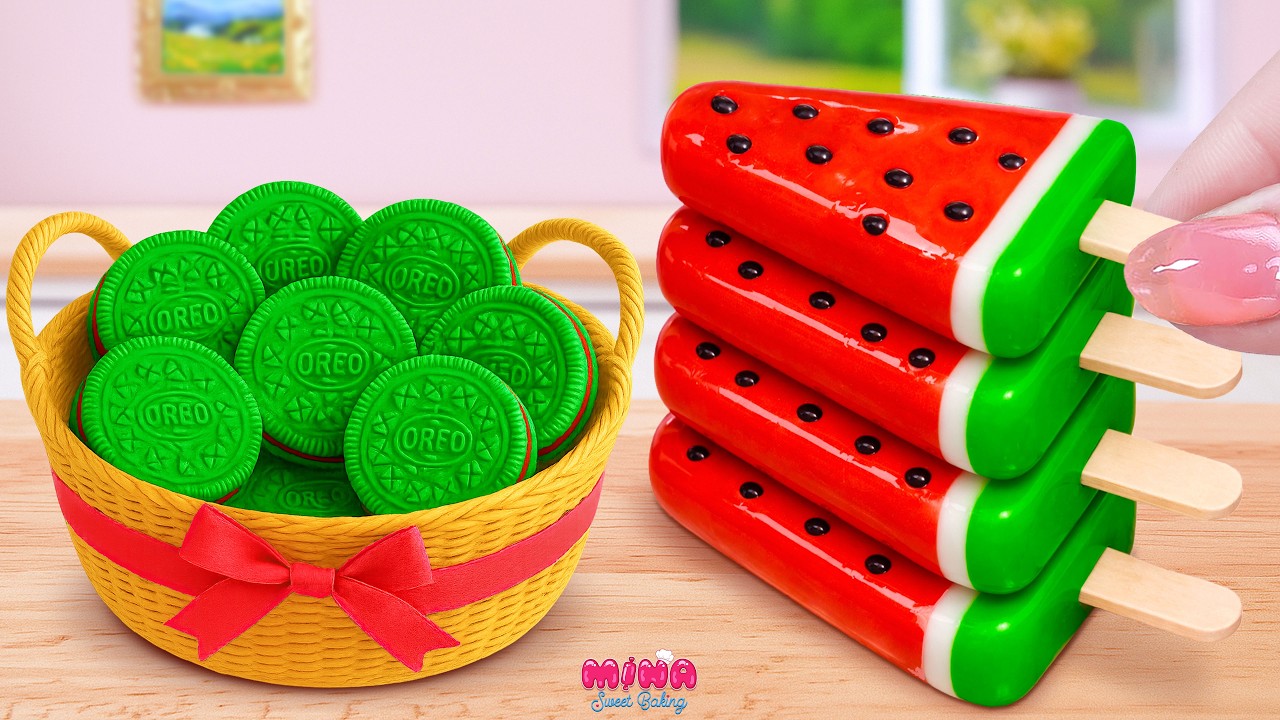 🍉Watermelon Ice Cream vs Oreo Cake Recipe🍉ASMR Cooking Miniature Fruit Cake | Mina Sweet Baking