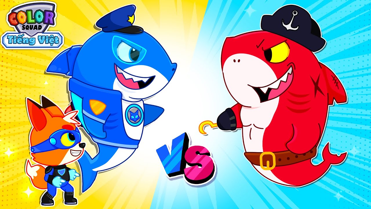 👮🦈 Cảnh sát cá mập đối đầu với cá mập cướp biển | Hoạt hình cá mập con cho trẻ em | Color Squad TV