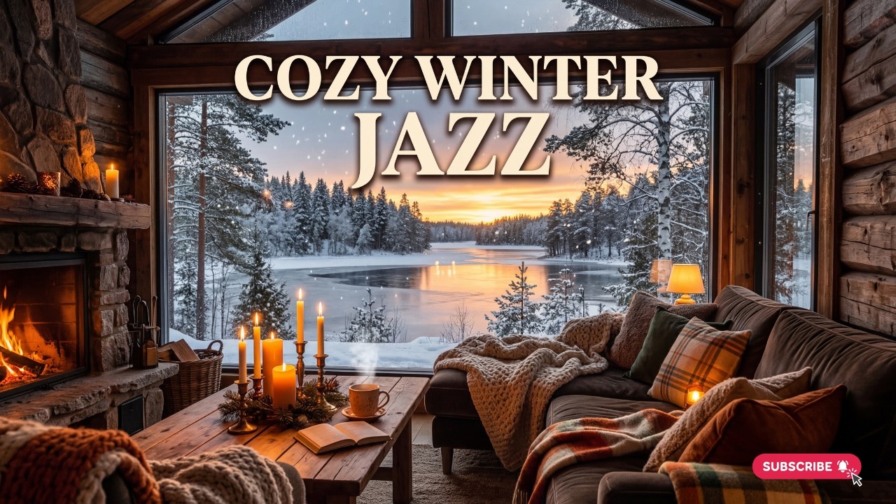 Snowy Lake Cabin Ambience | Relaxing Jazz for Study & Sleep