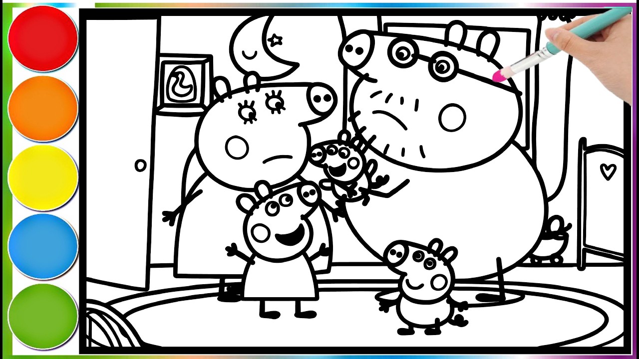 Peppa Pig and her family are happy about the new baby _ Learn how to color the Peppa Pig pages