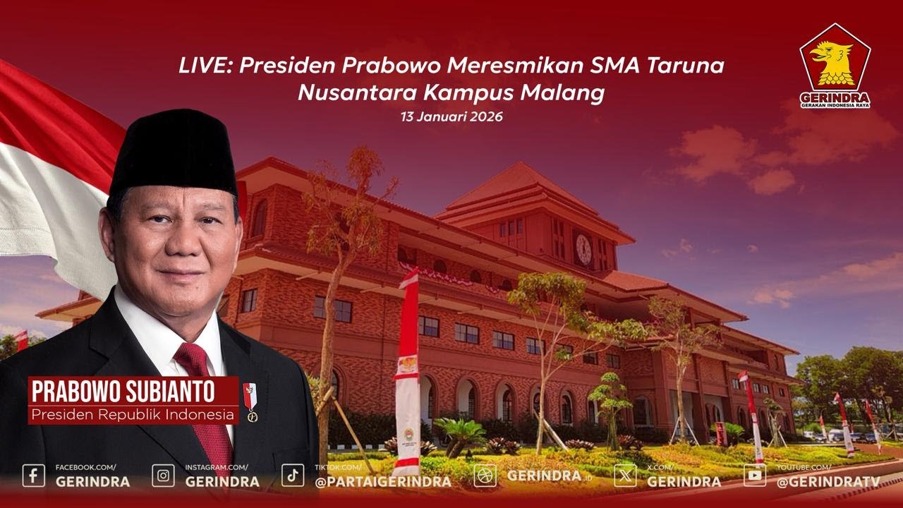 LIVE: Presiden Prabowo Meresmikan SMA Taruna Nusantara Kampus Malang, 13 Januari 2026