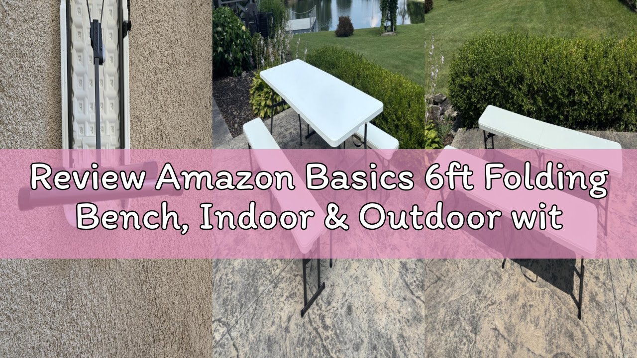 Review Amazon Basics 6ft Folding Bench, Indoor & Outdoor with Carrying Handle, White