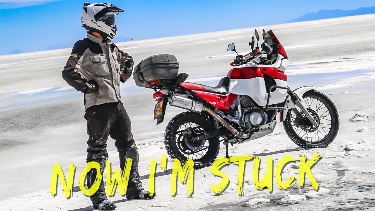 How NOT to Ride a MOTORBIKE in a SALT LAKE (Uyuni Bolivia) - Adventure Motorcycle Riding - ep48