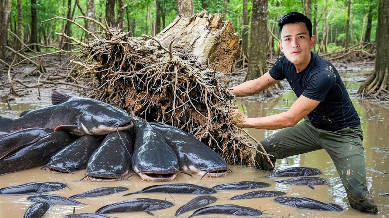 How To Catch Many Hybrid Catfish In The Forest & Goes To Market Sell — Building A Farm In The Forest