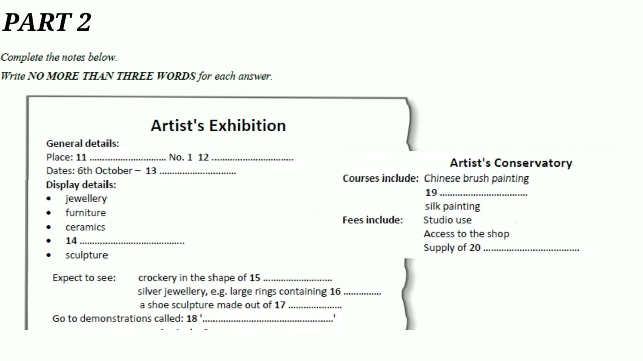 Artist's Exhibition With Answers | IELTS LISTENING SECTION-2