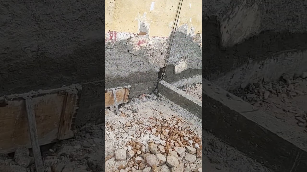olha como foi feito a viga baldrame cortando a parede antiga 🧱 voc&ecirc; n&atilde;o pode perder #concreto 😲😲😲