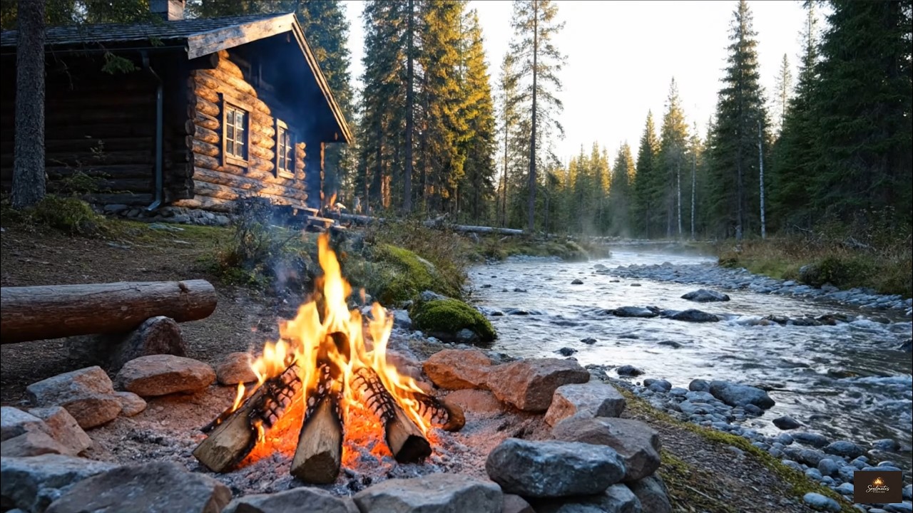 Cozy Forest Campfire by the Stream | Water Sounds & Fire Crackling | Relaxing Nature Ambience (4K)