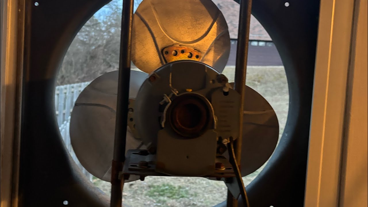 Inside view of my Dayton attic fan running first time it’s ran in the window.