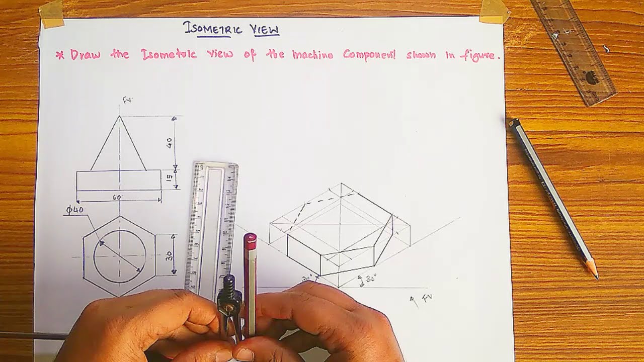 Problem 17 | Isometric view of machine components (Hindi)by M.A.Mehboob