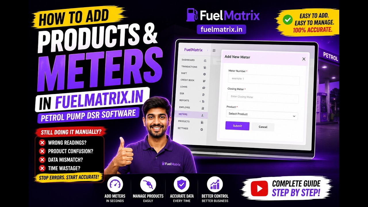 How To Products & Meters In Fuelmatrix.in | Petrol Pump DSR Software
