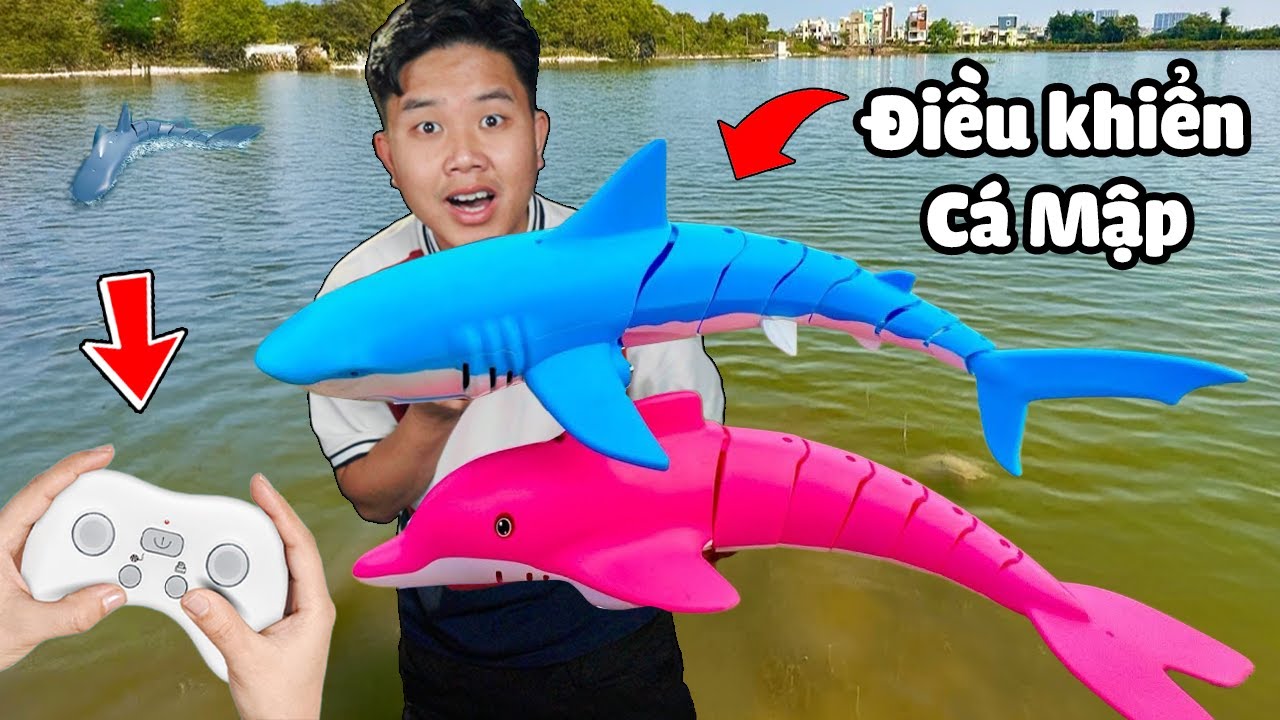 bqThanh review Cá Mập điều khiển bơi dưới nước như thật và Thủy quái phun nước