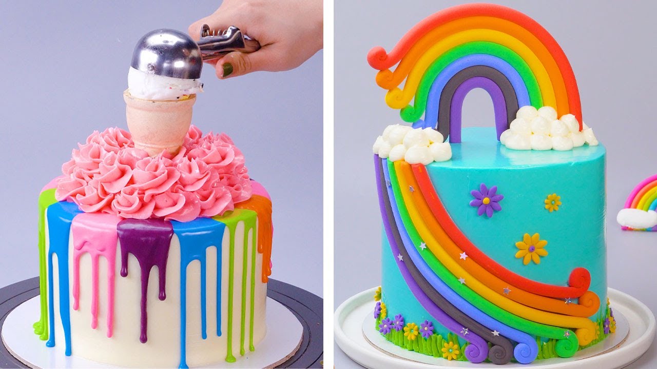 Most Satisfying Rainbow Cake Decorating Idea | Tasty Colorful Cake Design by Cake Time