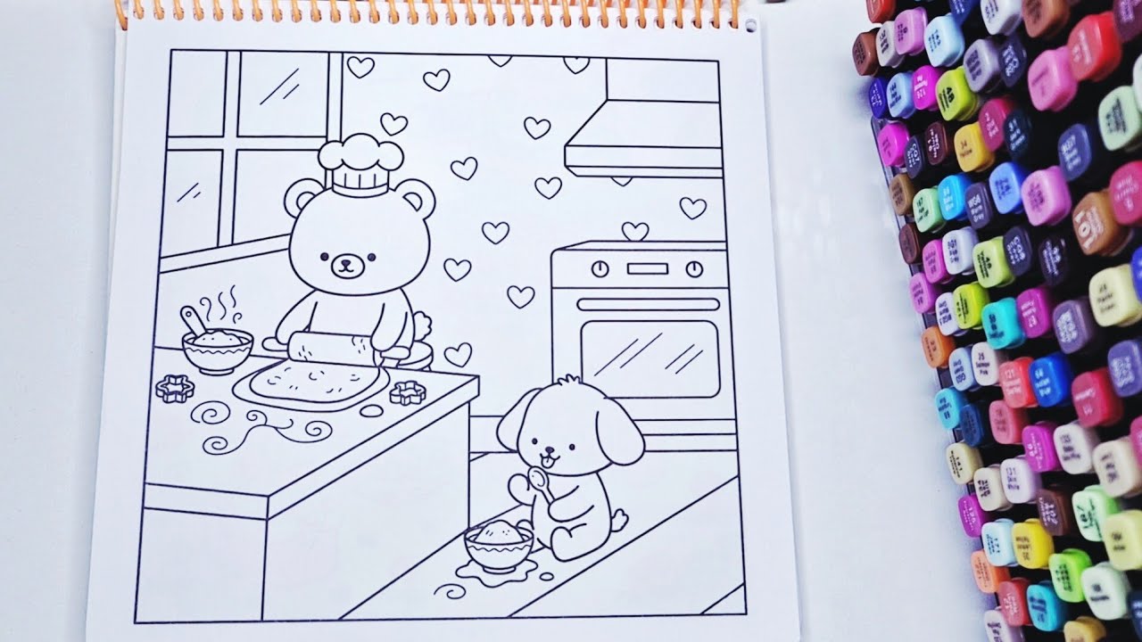 Cozy Cute Bear Cooking | ASMR Satisfying Relaxing Coloring 🐻🍳