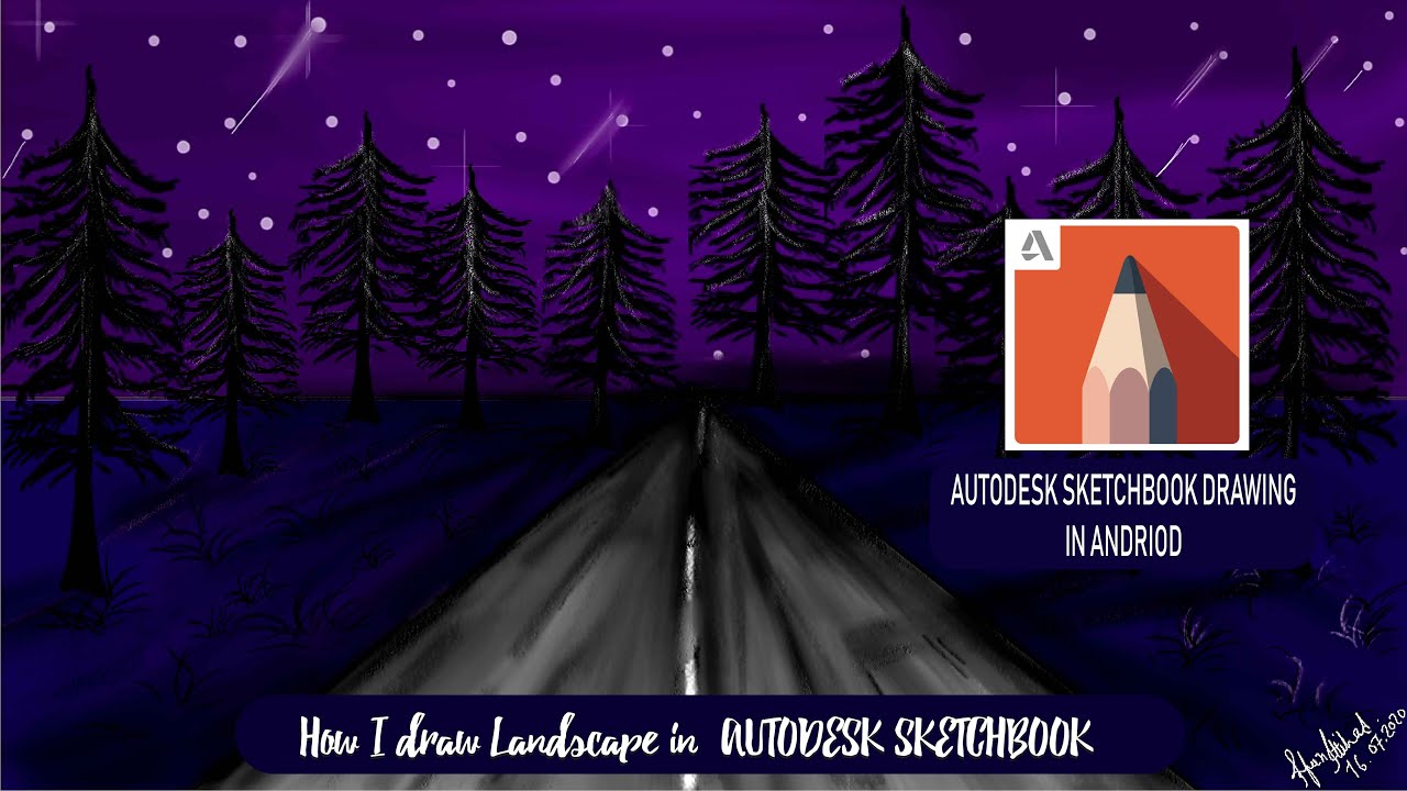 How to sketch a country road and pine-tree with Autodesk Sketchbook Mobile |2020