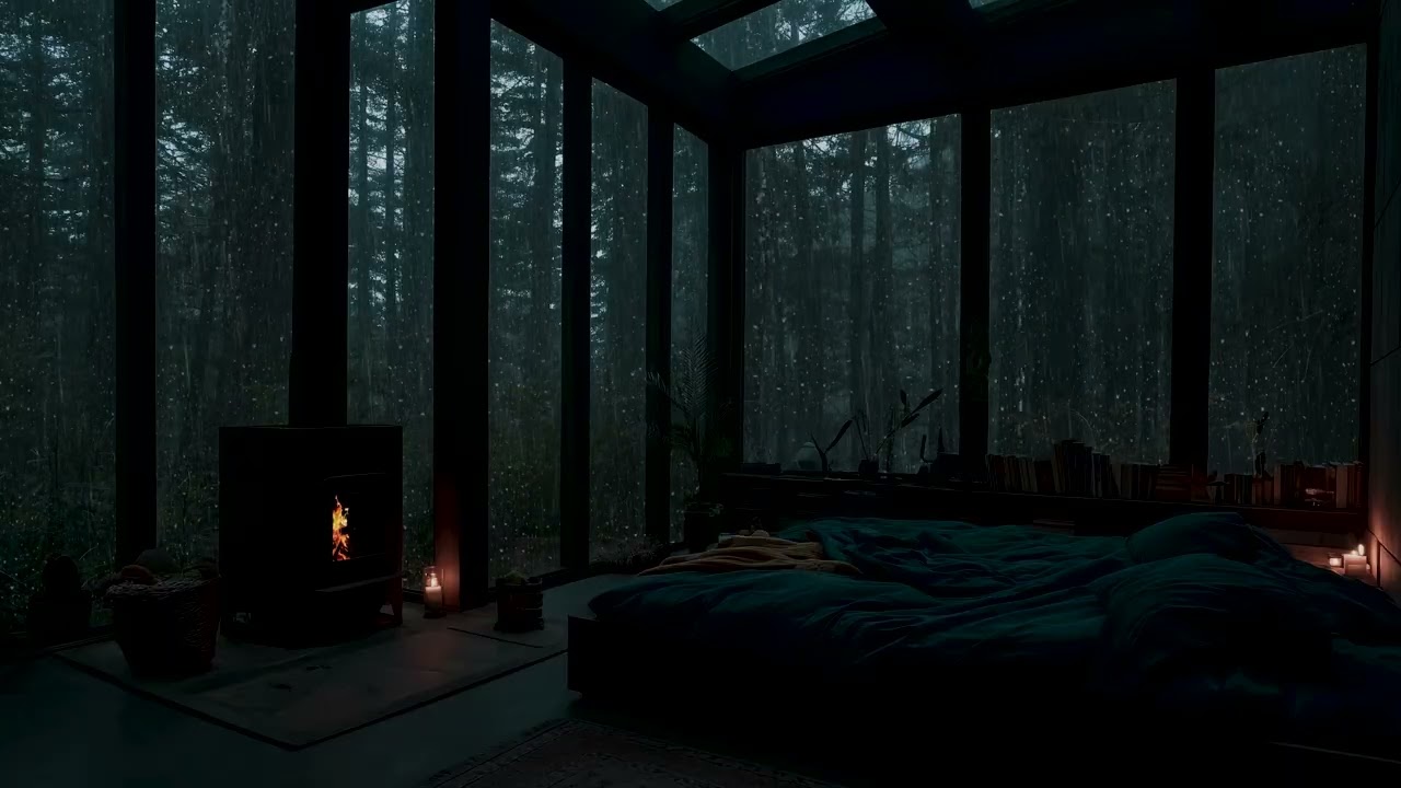 Heavy Forest Rain at Night | Cozy Cabin Atmosphere for Stress Relief & Deep Sleep