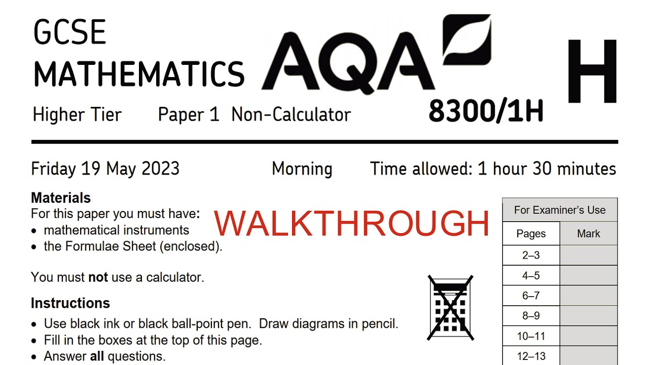 AQA GCSE Maths June 2023 Higher exam paper 1 Walkthrough