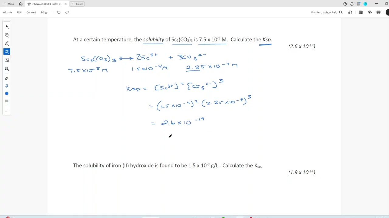 3.12 Type 1 Calculating Ksp with Given Concentrations at Equilibrium
