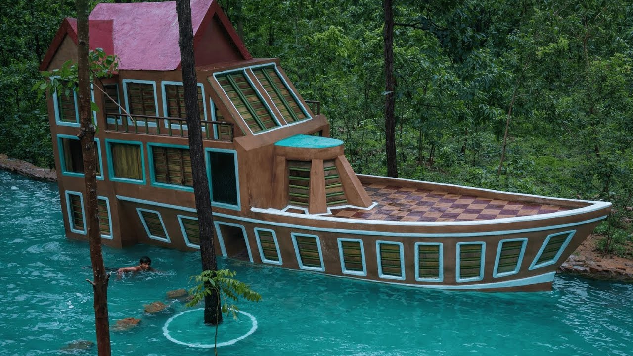 Awesome Build Three Story Boat Villa House & Beautiful Swimming Pool