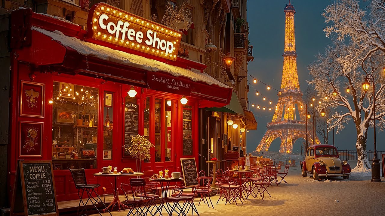 Paris Christmas Street Café Jazz ☕ Cozy Winter Ambience with Fireplace & Relaxing Jazz to Unwind
