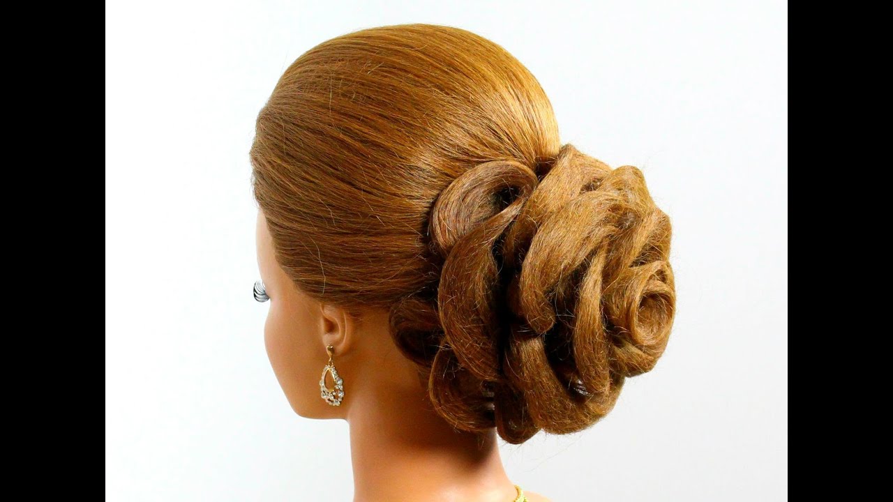 Wedding hairstyle for long hair tutorial. Hair made rose. Updo.