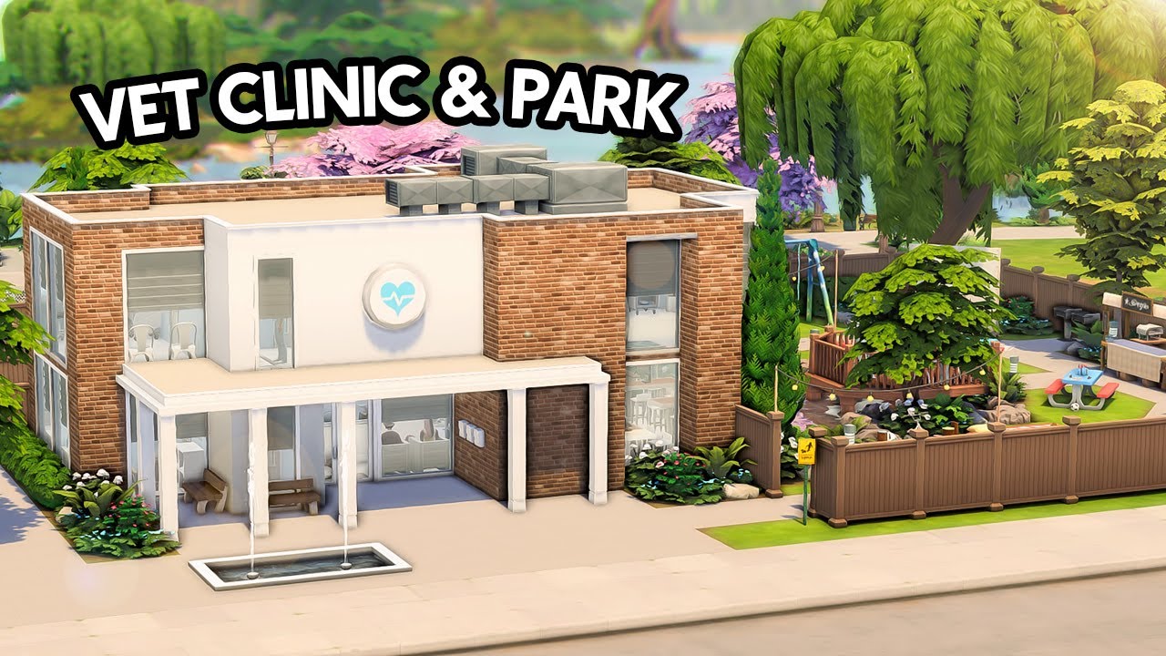 MODERN VET CLINIC & PARK 🐶 The Sims 4 Save File Speed Build | No CC