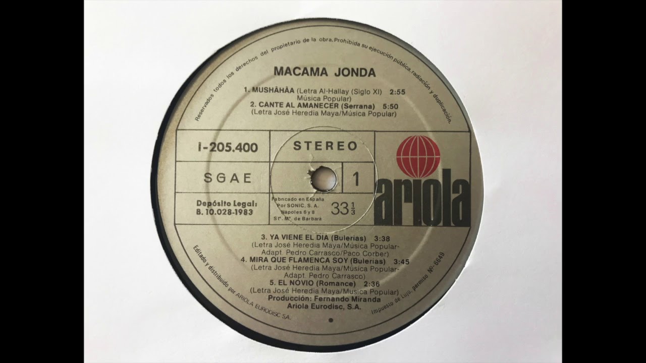 Macama Jonda. Cara A. Audio Lp Vinilo Ariola, edición 1983.