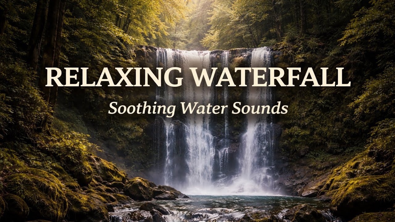 Flowing Waterfall Sounds for Concentration & Study 📚💦 Black 📺 