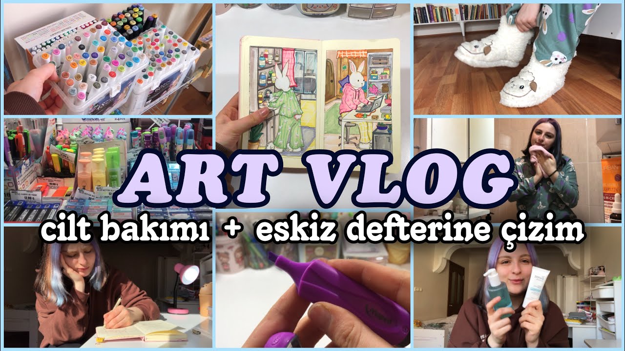 ART VLOG | Eskiz Defterine Çizim | Cilt Bakım Rutini | Kırtasiye Alışverişi