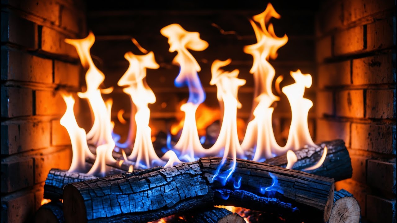 Relaxation & Night Comfort – 12H Cozy Fireplace with Blue Flames, Burning Logs & Ember Bed