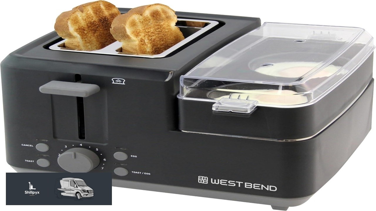 West Bend Breakfast Station 2 Slice Toaster and Egg Cooker Poacher with Removable Pre Cooked