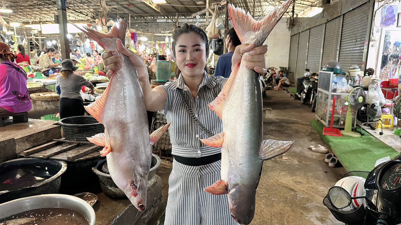 Market show: Mommy chef buy big fish for cooking - Cooking with Sreypov