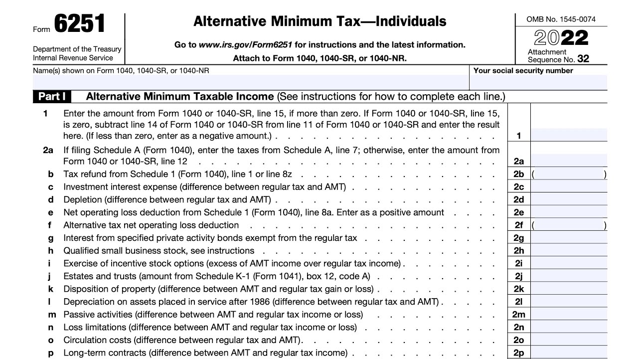 Пошаговое руководство по форме IRS 6251 (альтернативный минимальный налог для физических лиц)