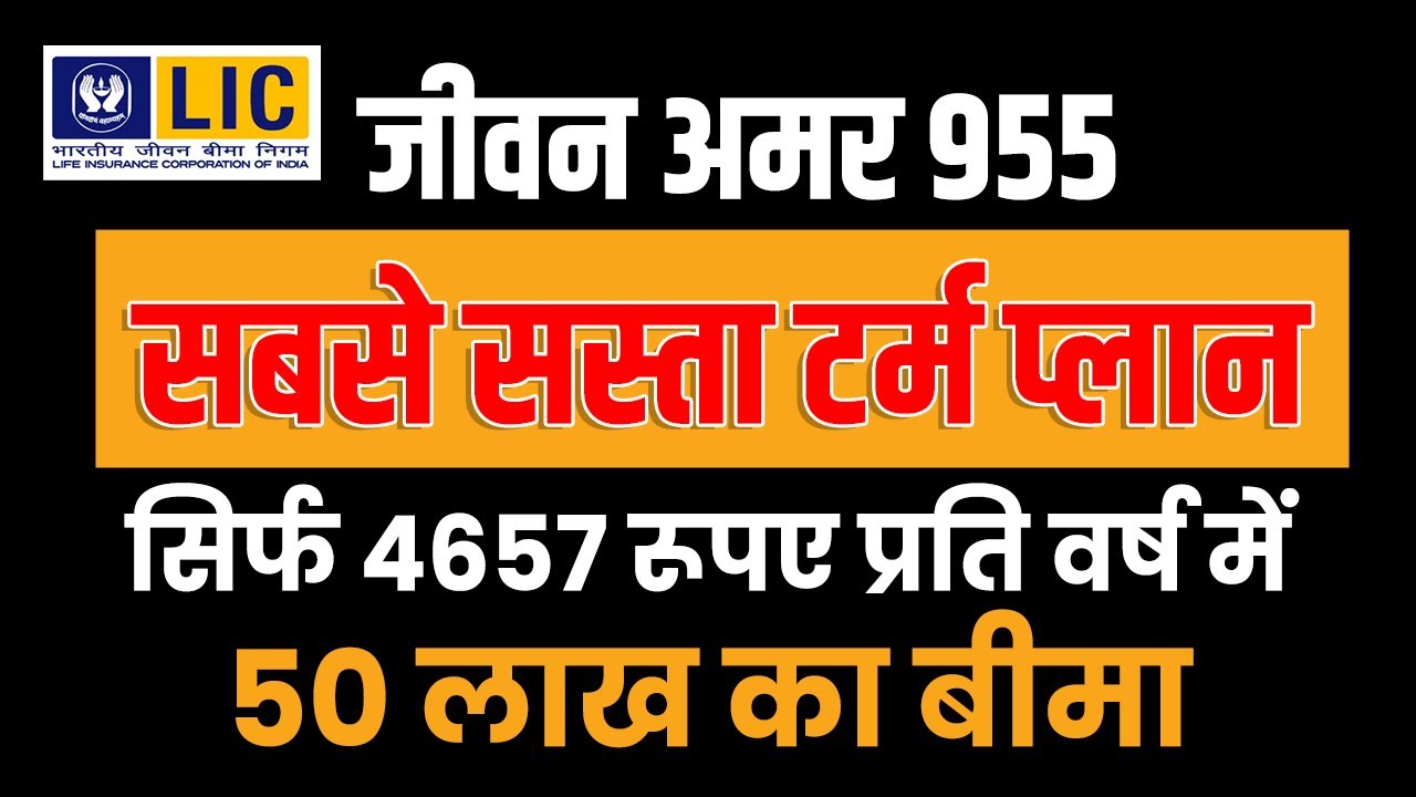 जीवन अमर 955 | LIC jeevan Amar 955 Term Insurance | Cheapest 1 Cr Term Plan
