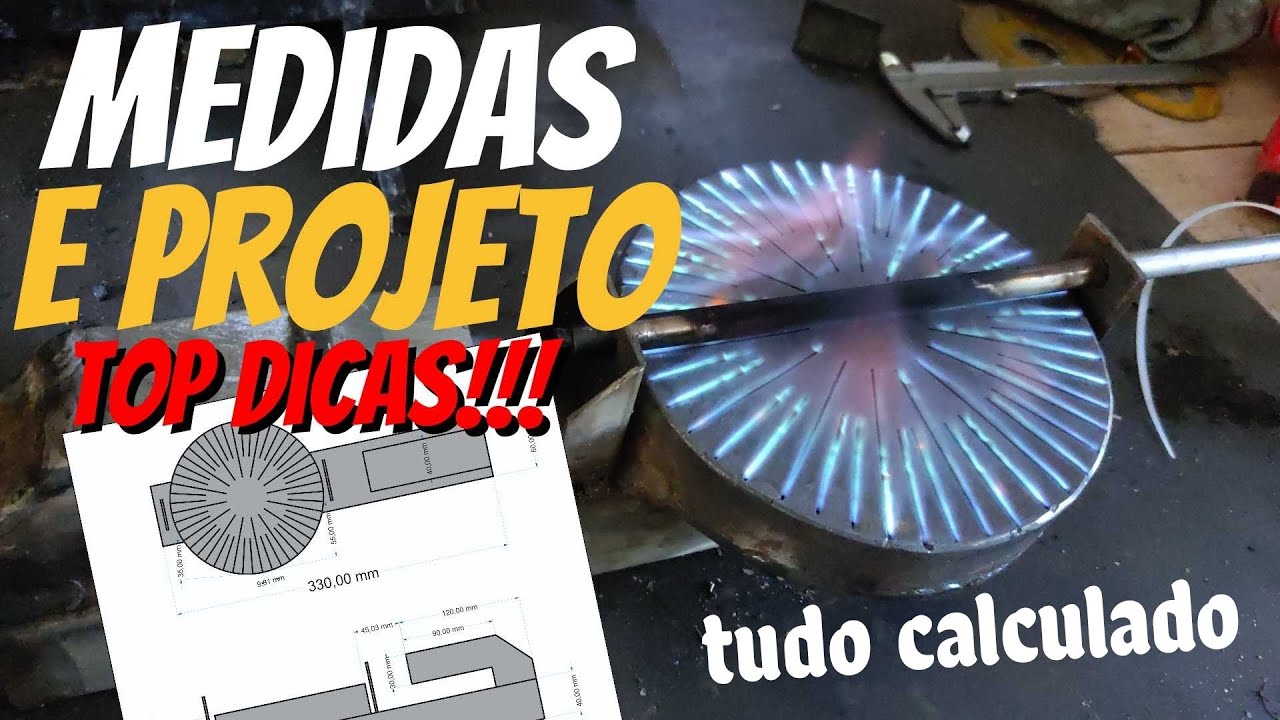 Medidas e projeto do fogão a óleo Diesel de boca redonda