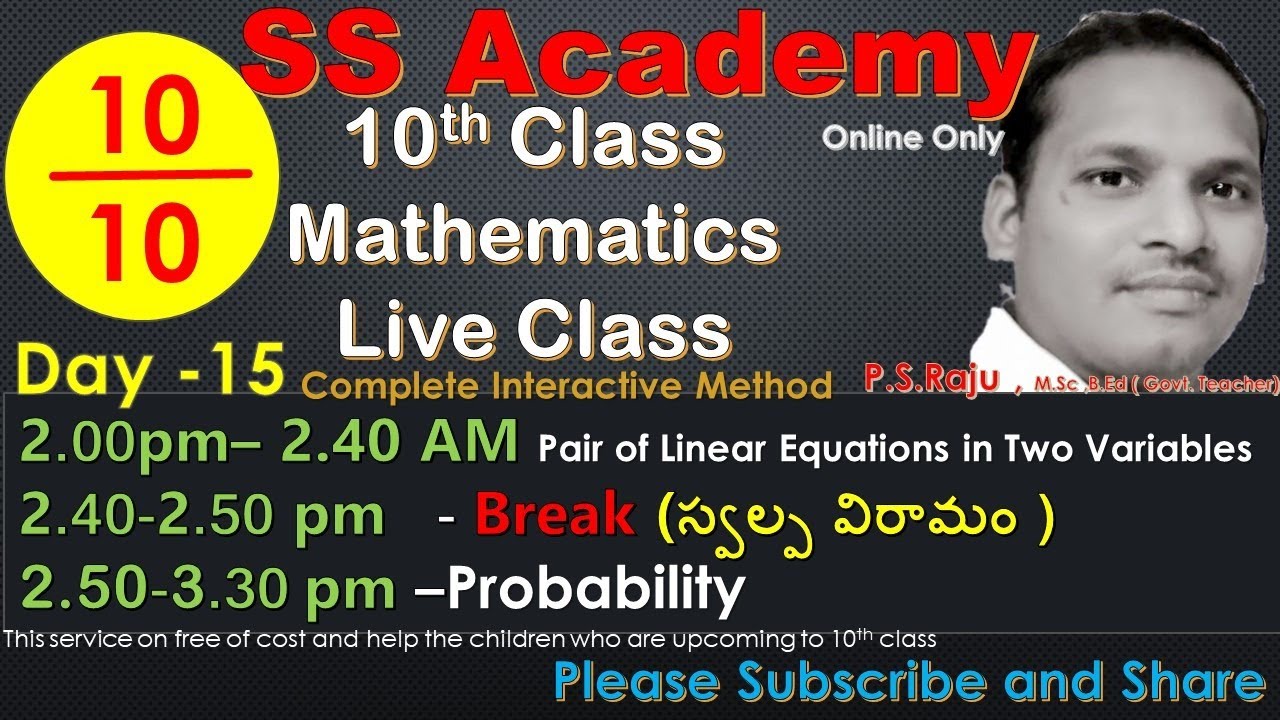 #10th_Class_Mathematics, #Pair of Linear Equations in Two Variables// #Probability -   D15